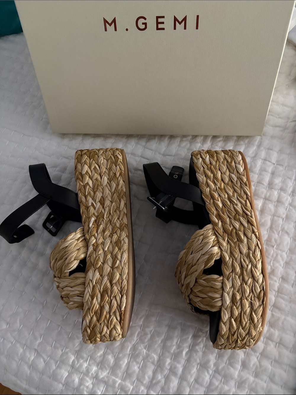 M. Gemi The Tessa Raffia Shoe. Natural raffia with black top and trim. - Picture 7 of 11